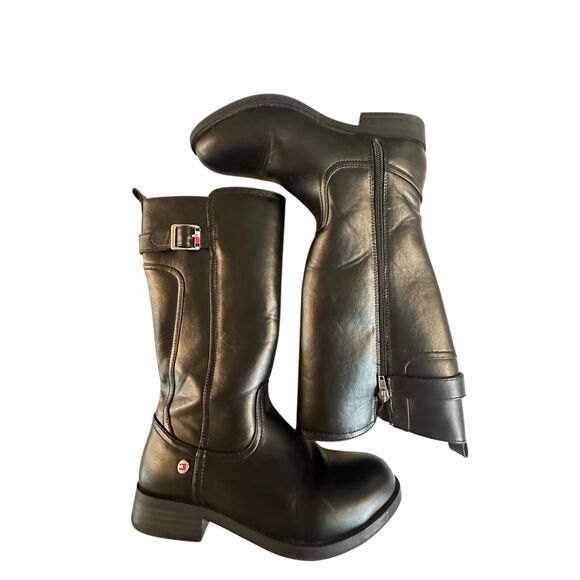 NWOB Tommy Hilfiger Kids Black Faux Leather Vallary Mid-calf Riding Boots Size 3 - Picture 2 of 9